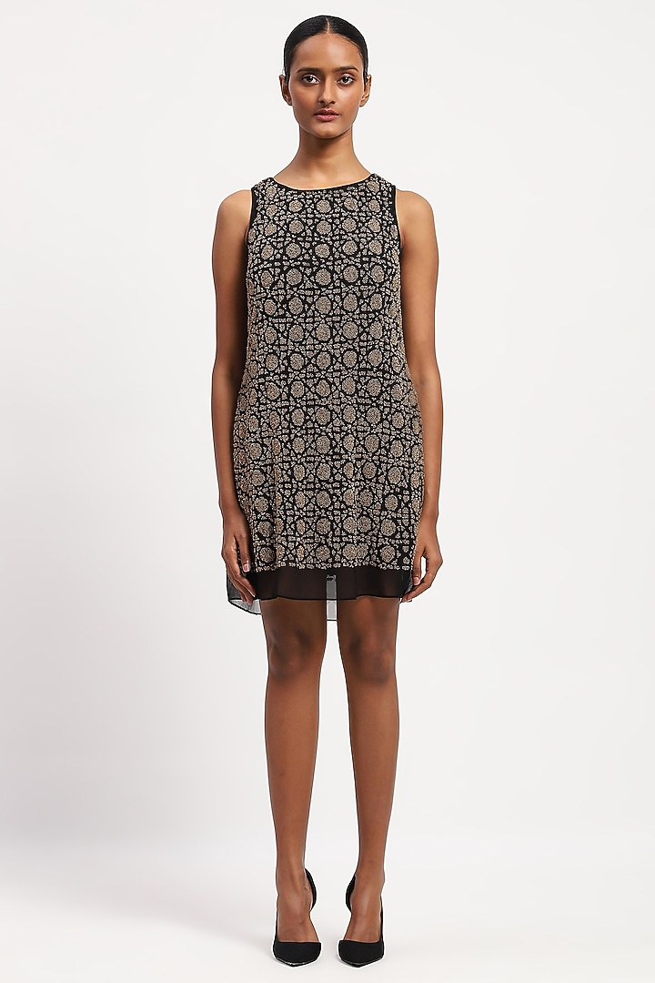 Black Georgette Sequin Embellished Party Wear Dress by Abraham & Thakore at Pernia's Pop Up Shop