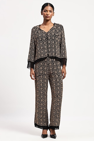 Black Georgette Sequin Embellished Jacket by Abraham & Thakore