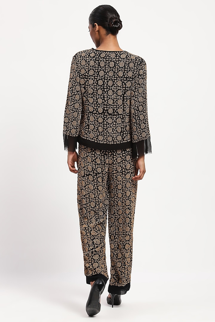Black Georgette Sequin Embellished Jacket by Abraham & Thakore at Pernia's Pop Up Shop