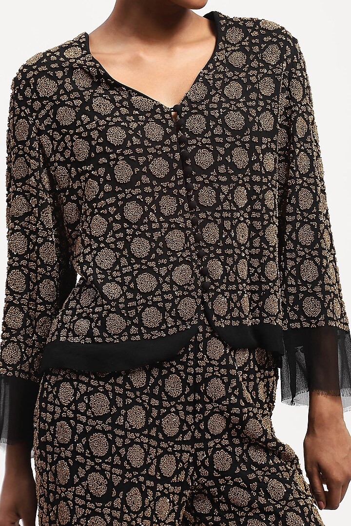 Black Georgette Sequin Embellished Jacket by Abraham & Thakore at Pernia's Pop Up Shop