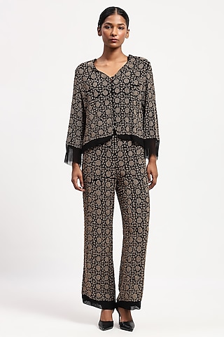 Black Georgette Sequin Embellished Trousers by Abraham & Thakore