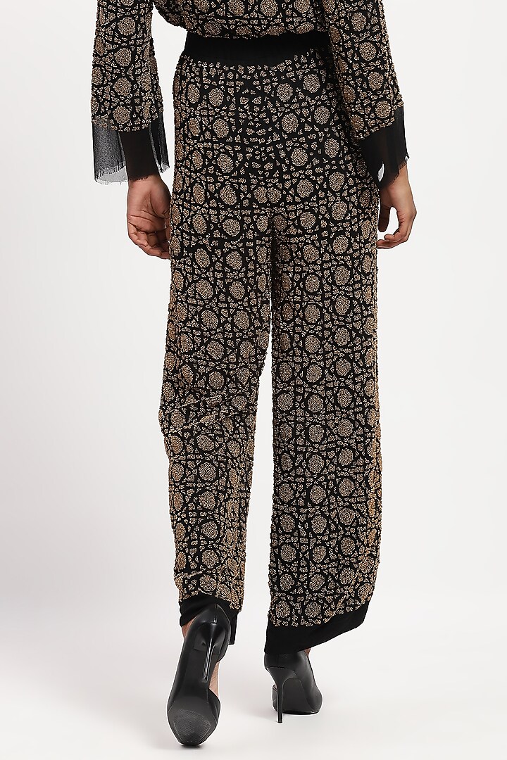 Black Georgette Sequin Embellished Trousers by Abraham & Thakore at Pernia's Pop Up Shop