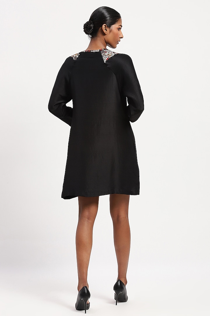 Brown Pure Silk Sequins Embellished Mini Cocktail Dress by Abraham & Thakore at Pernia's Pop Up Shop