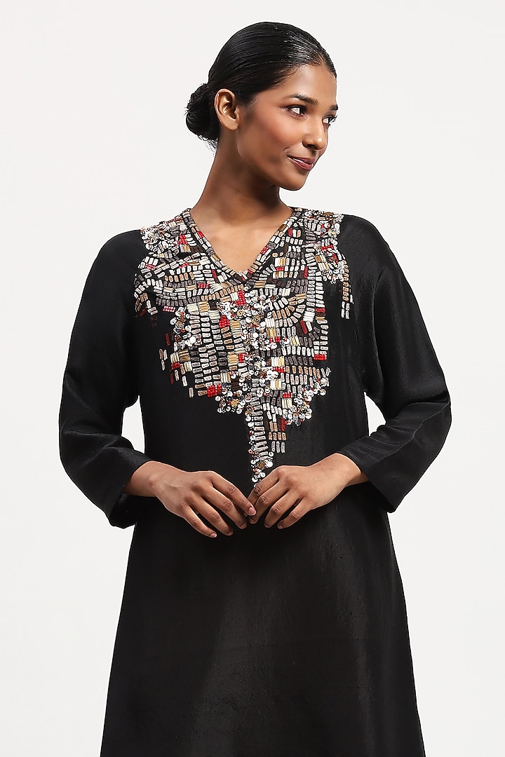 Brown Pure Silk Sequins Embellished Mini Cocktail Dress by Abraham & Thakore at Pernia's Pop Up Shop