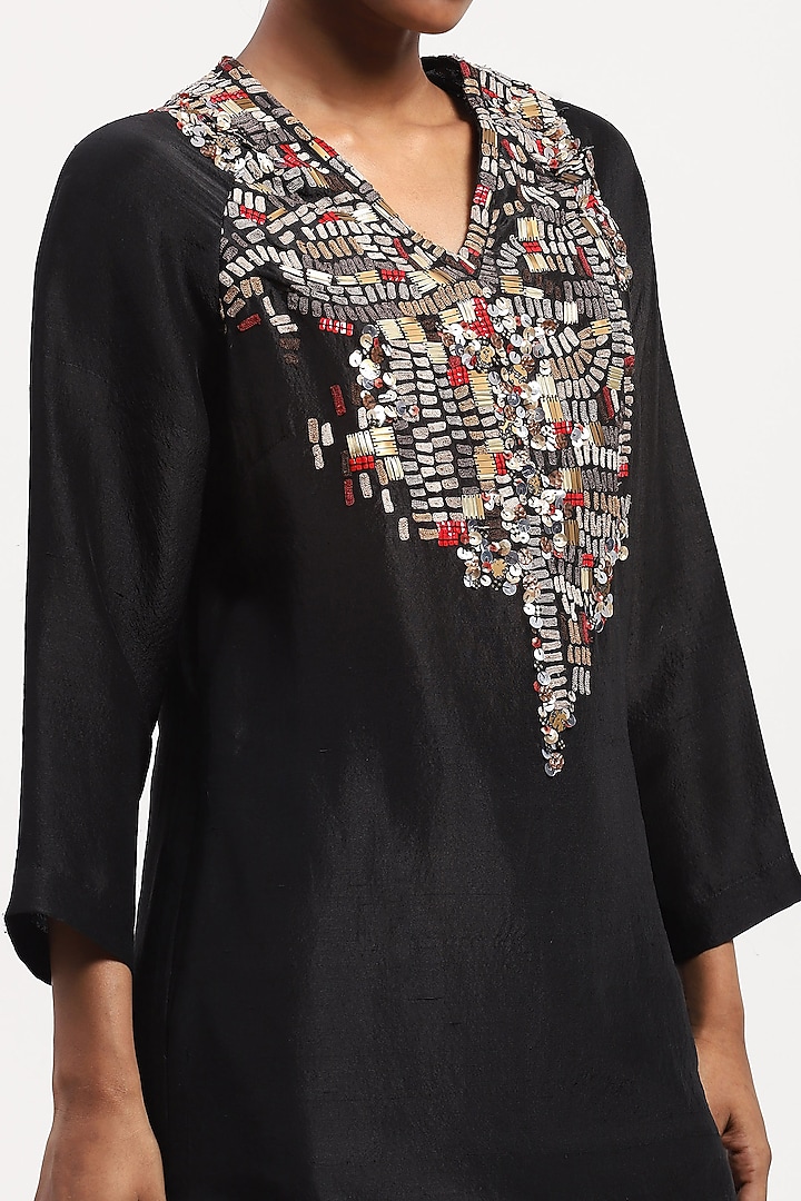 Brown Pure Silk Sequins Embellished Mini Cocktail Dress by Abraham & Thakore at Pernia's Pop Up Shop