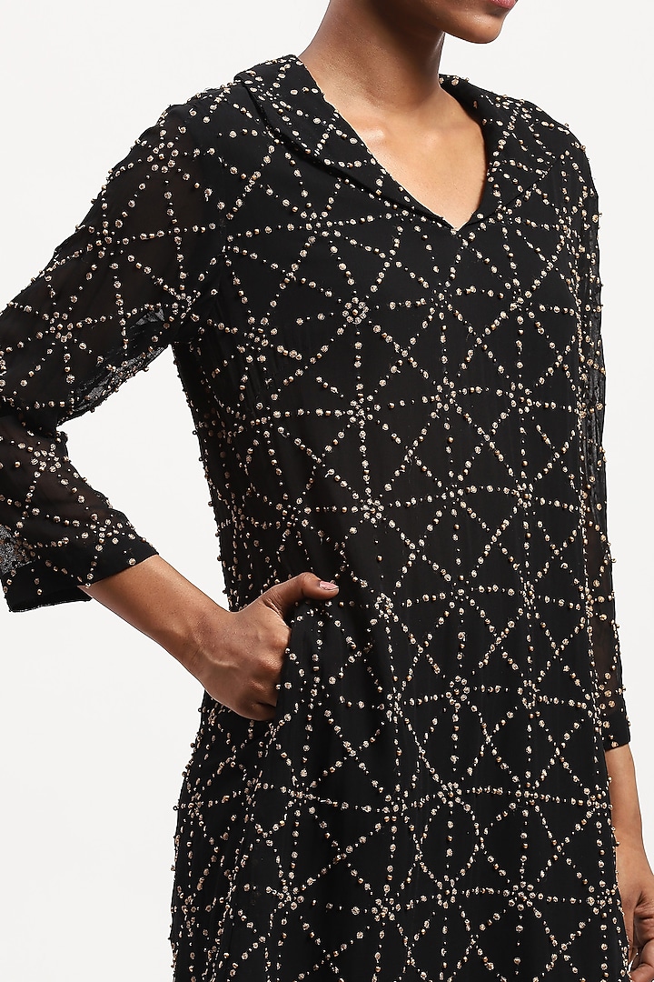 Black Georgette Sequins Embroidered Mini Cocktail Dress by Abraham & Thakore at Pernia's Pop Up Shop