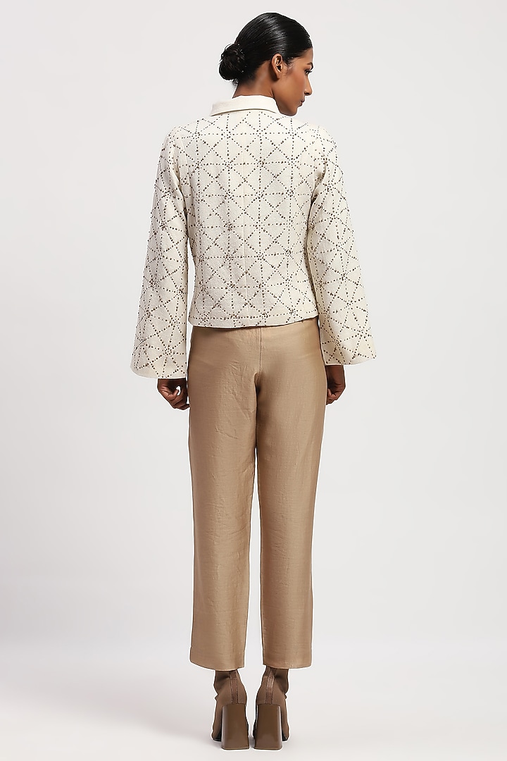 White Georgette Machine Embroidered Shirt by Abraham & Thakore at Pernia's Pop Up Shop