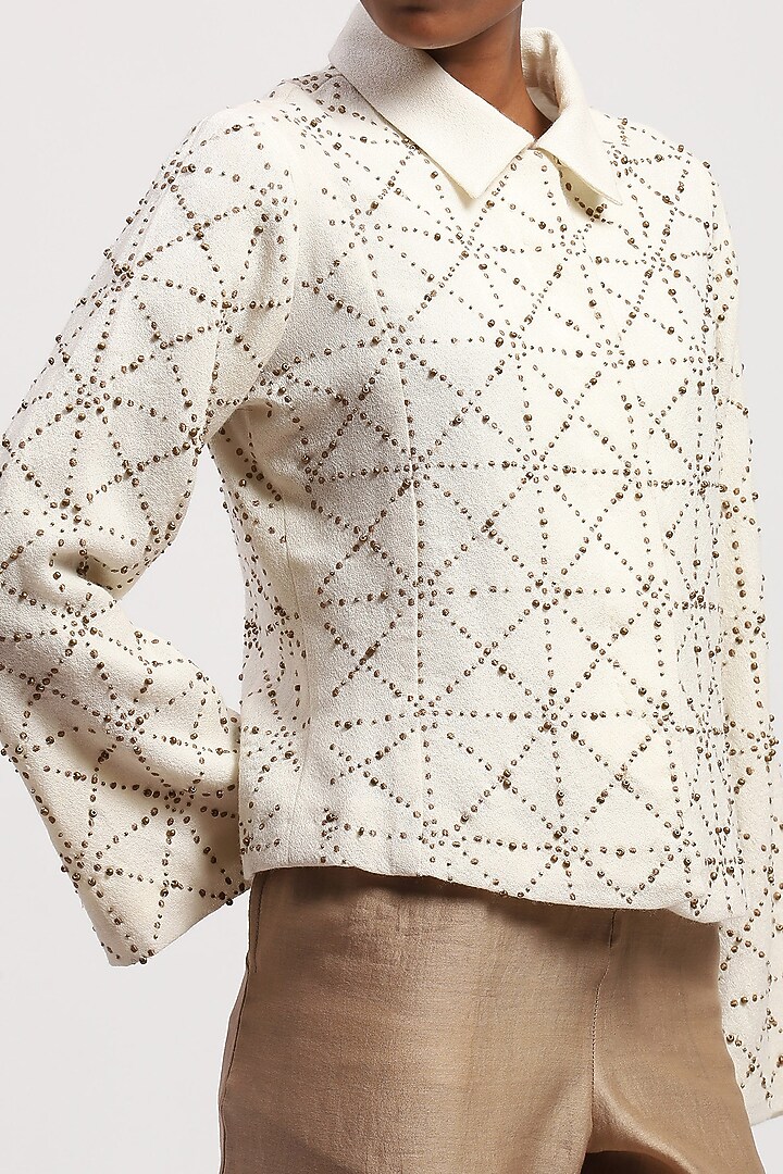 White Georgette Machine Embroidered Shirt by Abraham & Thakore at Pernia's Pop Up Shop