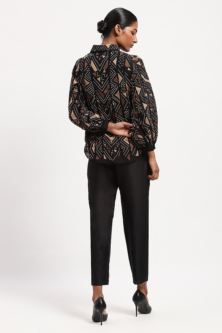 Black Chanderi Bead Embroidered Shirt by Abraham & Thakore at Pernia's Pop Up Shop