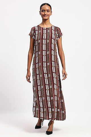 Multi-Colored Crepe Printed Maxi Dress by Abraham & Thakore