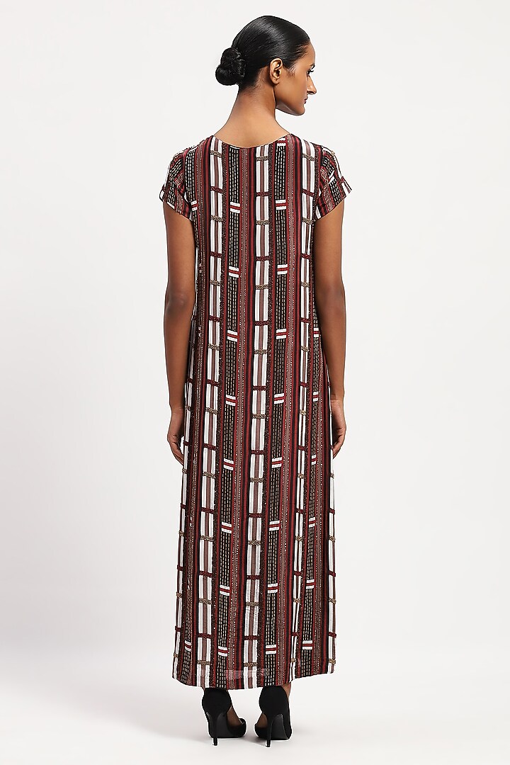 Multi-Colored Crepe Printed Maxi Cocktail Dress by Abraham & Thakore at Pernia's Pop Up Shop