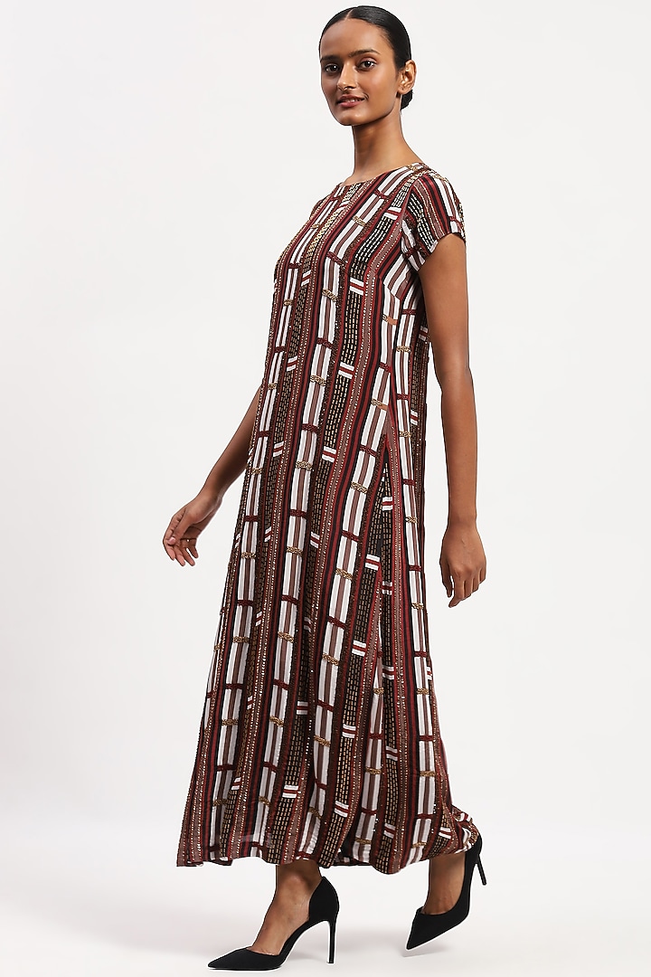 Multi-Colored Crepe Printed Maxi Cocktail Dress by Abraham & Thakore at Pernia's Pop Up Shop