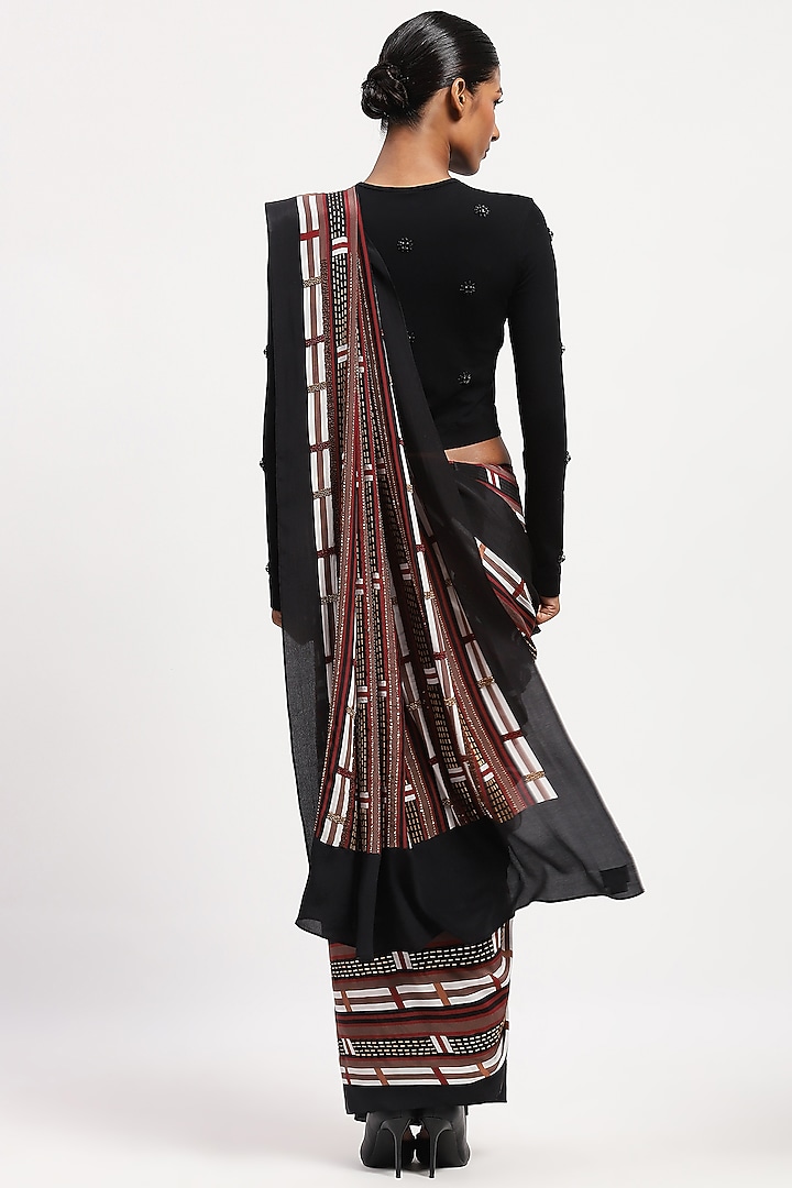 Multi-Colored Satin Printed & Bead Embroidered Wedding Saree by Abraham & Thakore at Pernia's Pop Up Shop