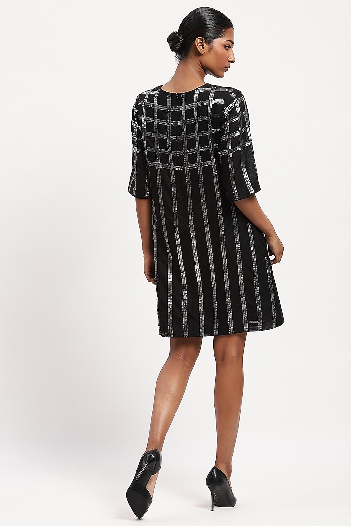 Black Chanderi Sequins Embroidered Mini Cocktail Dress by Abraham & Thakore at Pernia's Pop Up Shop