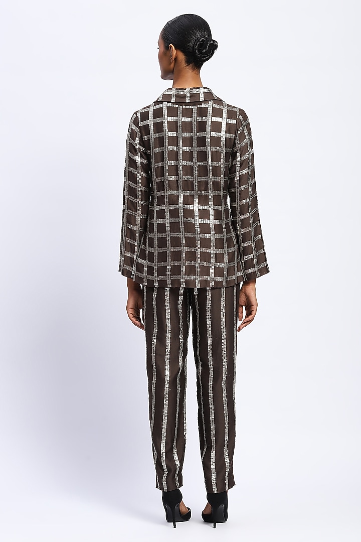 Brown Chanderi Sequins Embellished Jacket by Abraham & Thakore at Pernia's Pop Up Shop