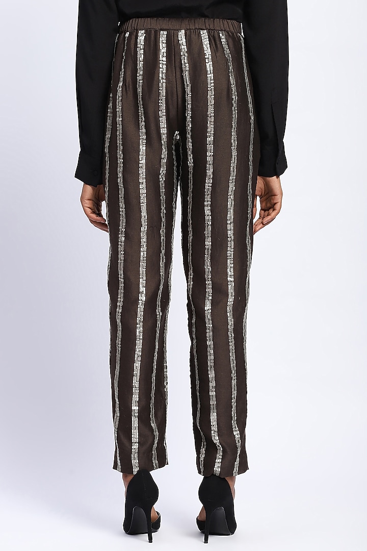 Brown Chanderi Sequin Embellished Trousers by Abraham & Thakore at Pernia's Pop Up Shop
