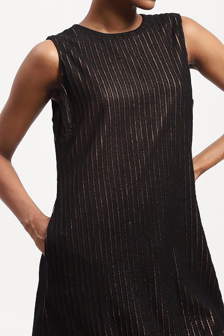 Black Georgette Metallic Printed Mini Vacation Dress by Abraham & Thakore at Pernia's Pop Up Shop