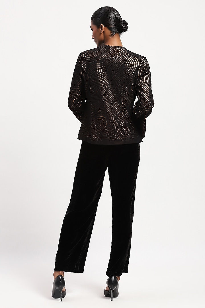 Black Georgette Metallic Printed Shirt by Abraham & Thakore at Pernia's Pop Up Shop