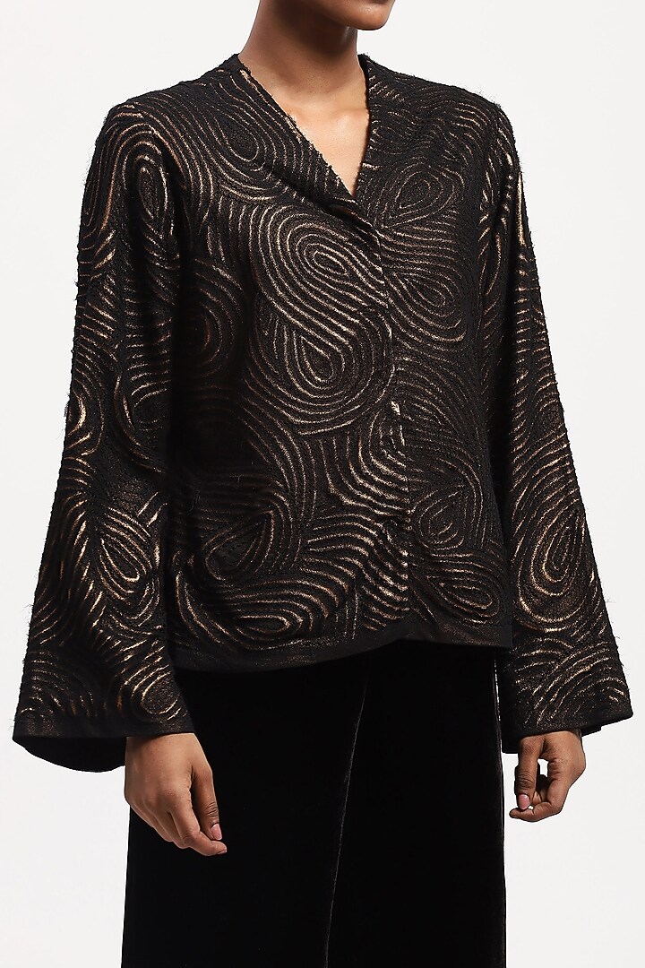 Black Georgette Metallic Printed Shirt by Abraham & Thakore at Pernia's Pop Up Shop