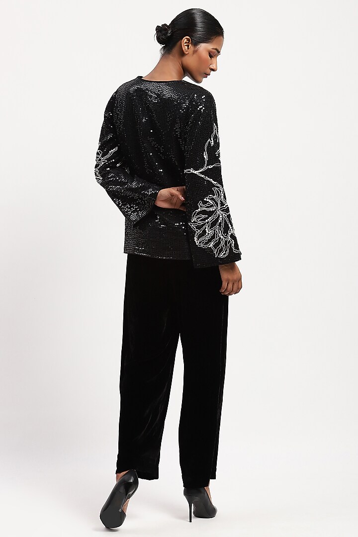 Black Crepe Sequins Embroidered Oversized Top by Abraham & Thakore at Pernia's Pop Up Shop