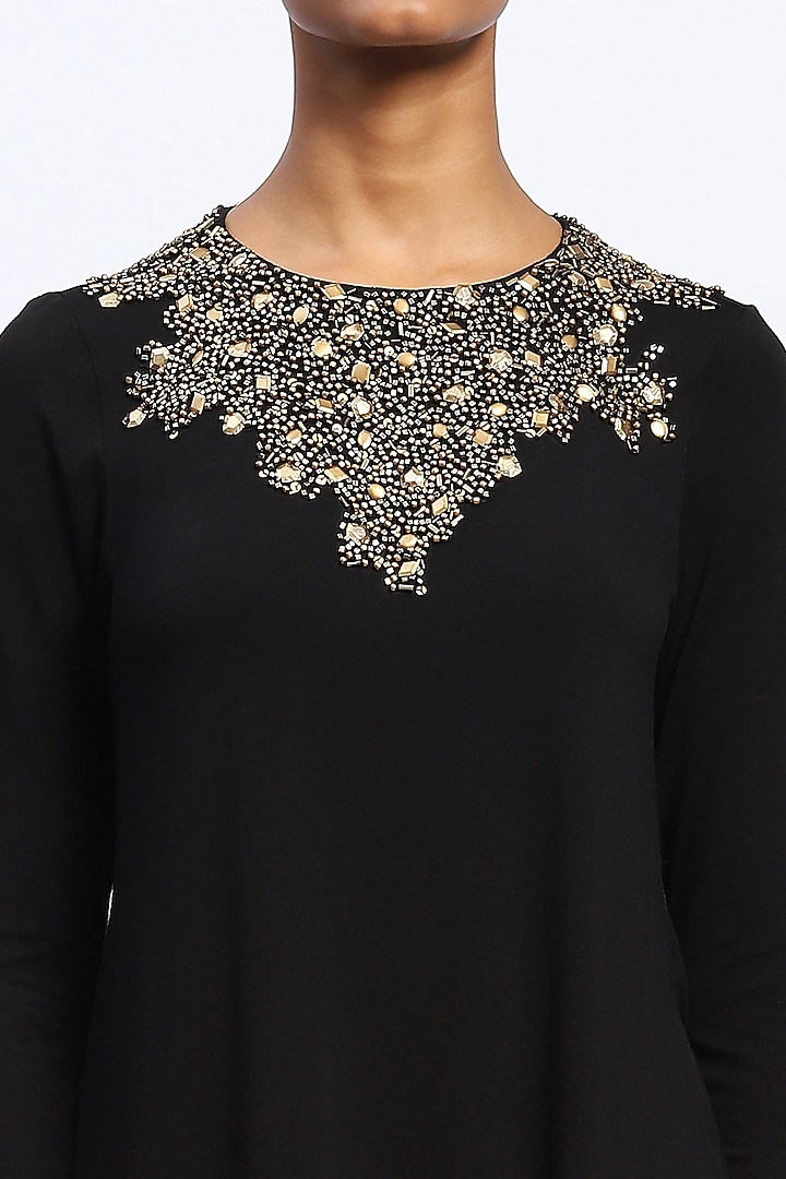 Black Viscose Lycra Stone Embellished Top by Abraham & Thakore at Pernia's Pop Up Shop