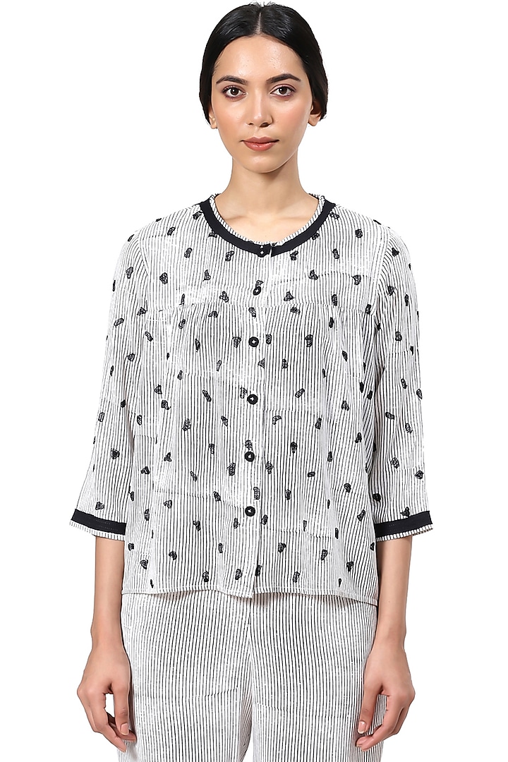 Black & White Hand Block Printed Top by Abraham & Thakore at Pernia's Pop Up Shop