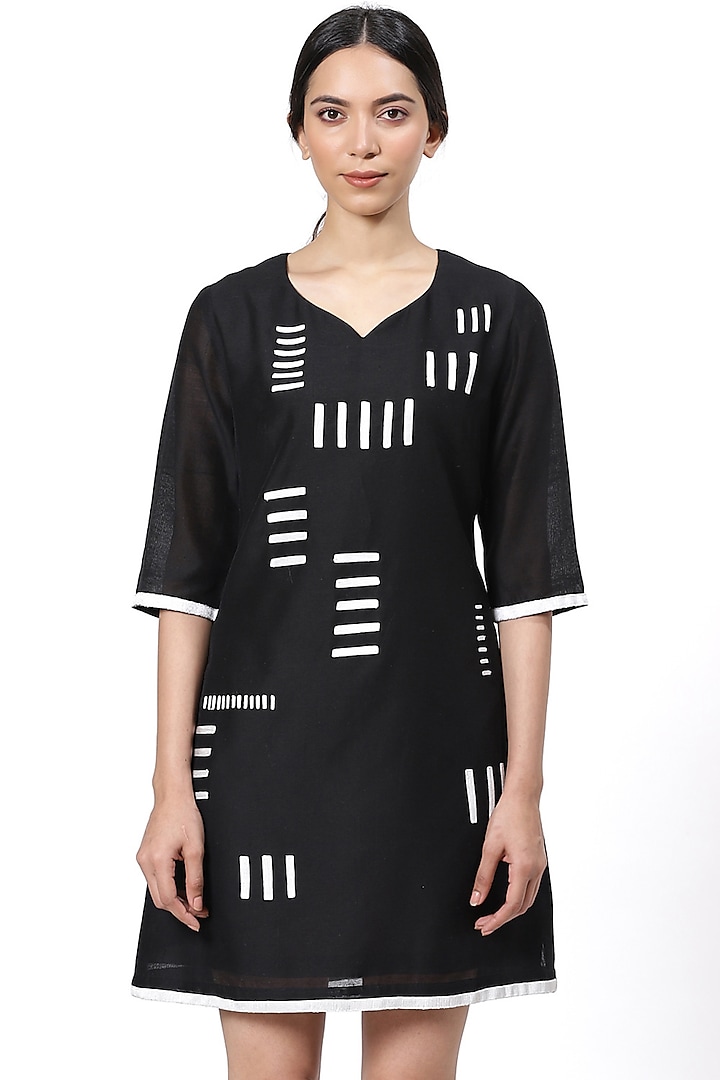 Black & White Embroidered Dress by Abraham & Thakore