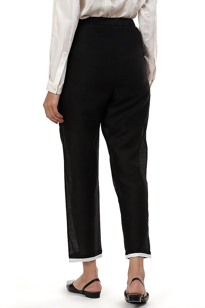 Black Embroidered Straight Pants by Abraham & Thakore at Pernia's Pop Up Shop