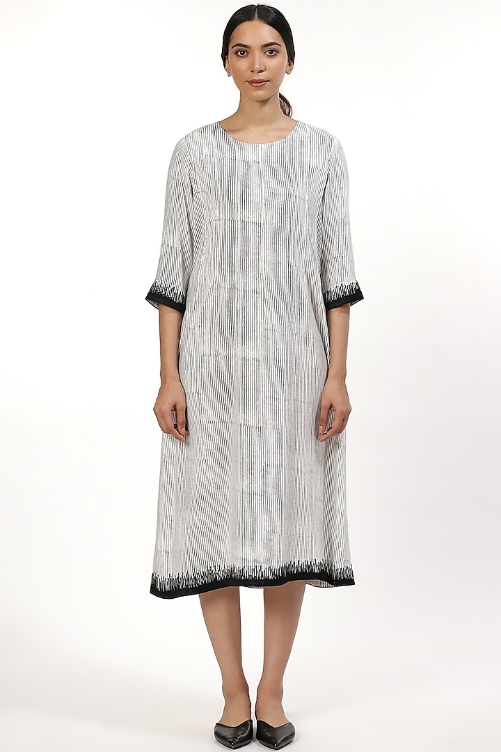 Black & White Hand Block Printed Summer Dress by Abraham & Thakore at Pernia's Pop Up Shop