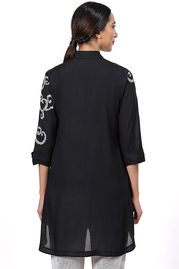 Black & White Hand Block Printed Shirt by Abraham & Thakore at Pernia's Pop Up Shop