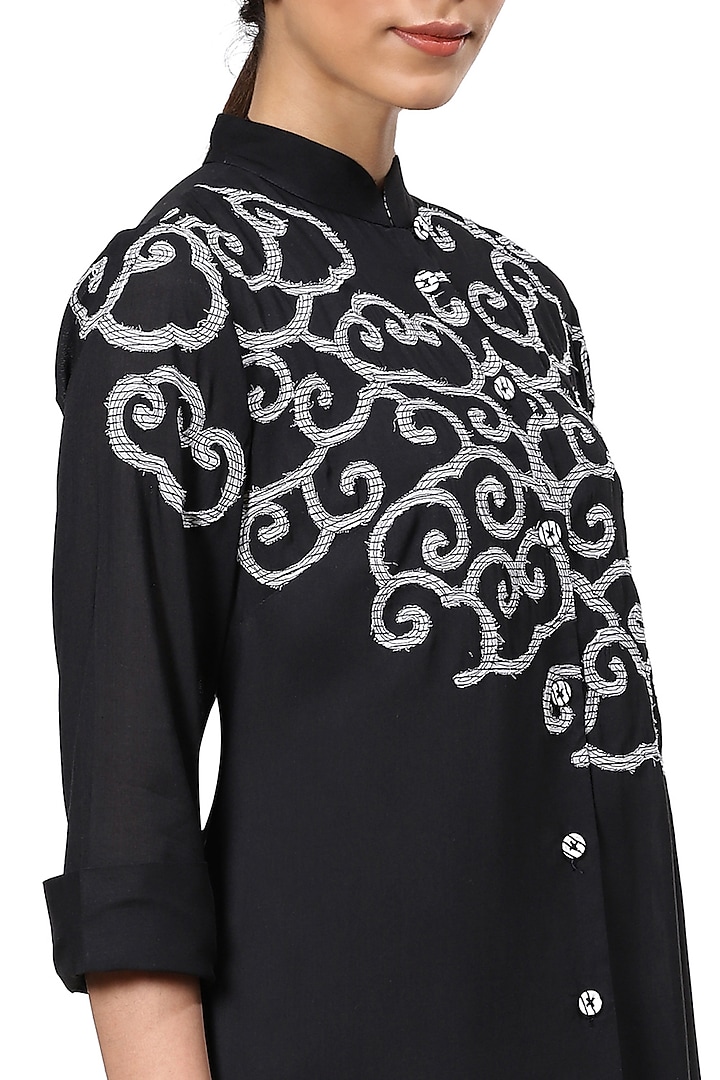 Black & White Hand Block Printed Shirt by Abraham & Thakore at Pernia's Pop Up Shop