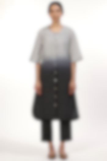 Black & White Striped Ombre Shirt Kurta by Abraham & Thakore at Pernia's Pop Up Shop