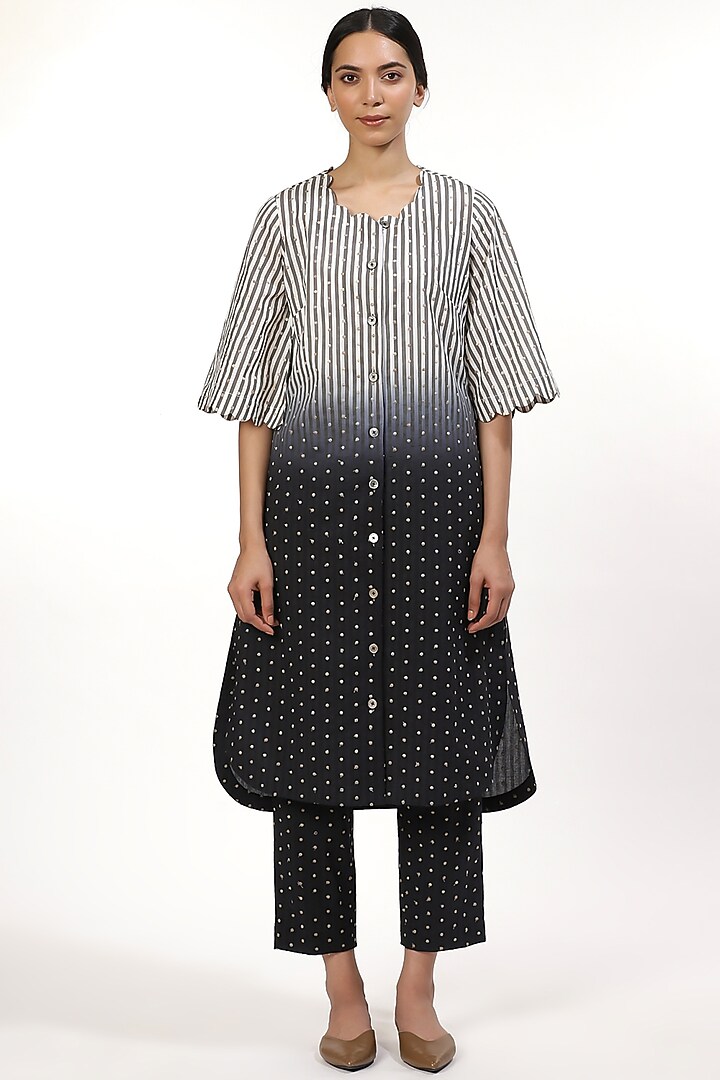 Black & White Striped Ombre Shirt Kurta by Abraham & Thakore at Pernia's Pop Up Shop