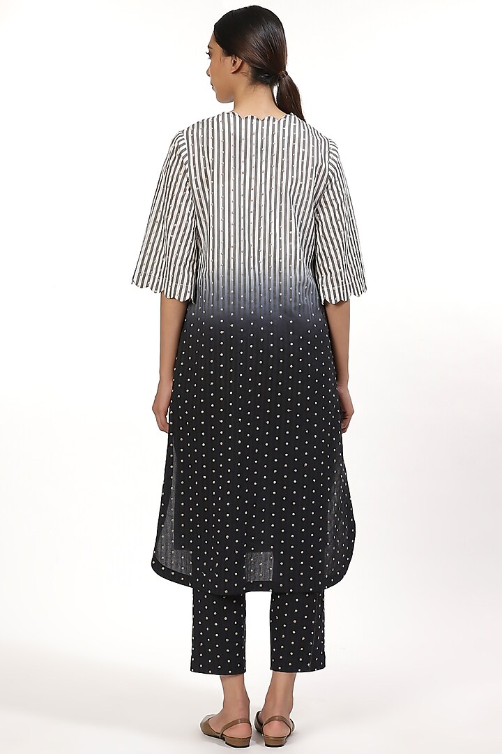 Black & White Striped Ombre Shirt Kurta by Abraham & Thakore at Pernia's Pop Up Shop