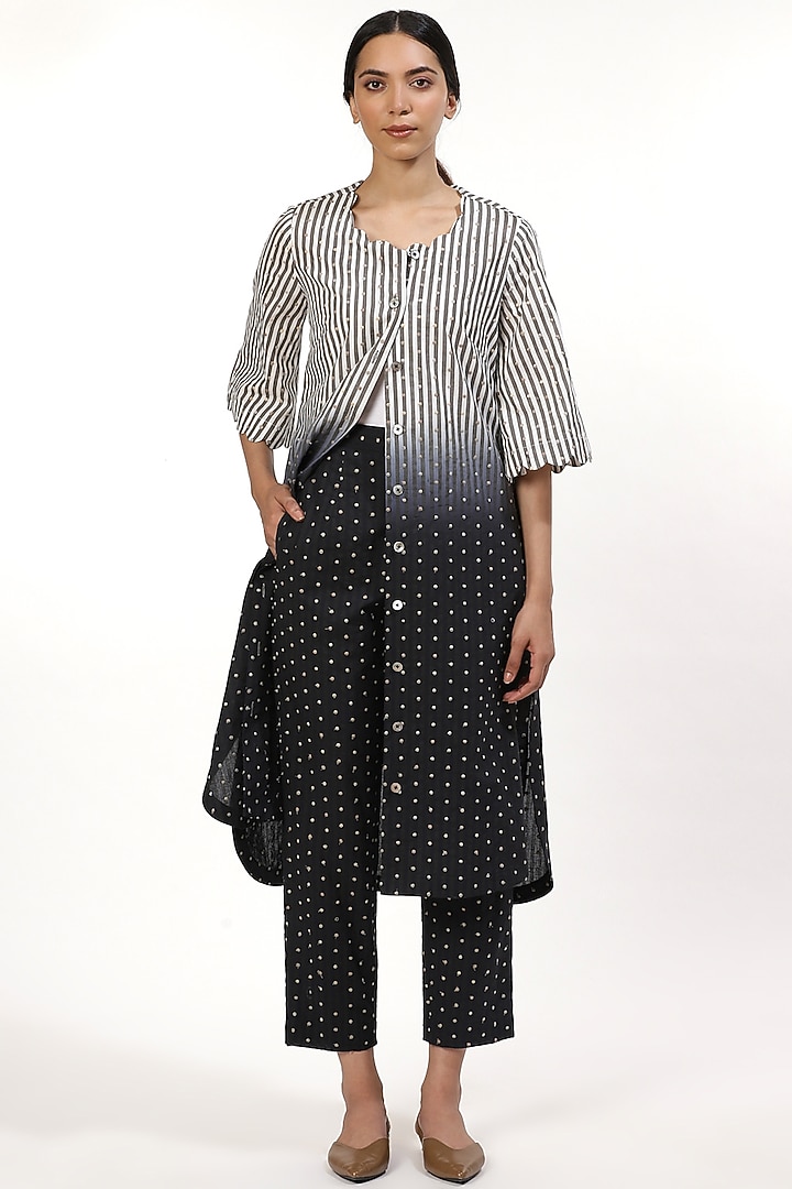 Black & White Striped Ombre Shirt Kurta by Abraham & Thakore at Pernia's Pop Up Shop
