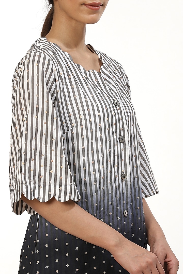 Black & White Striped Ombre Shirt Kurta by Abraham & Thakore at Pernia's Pop Up Shop