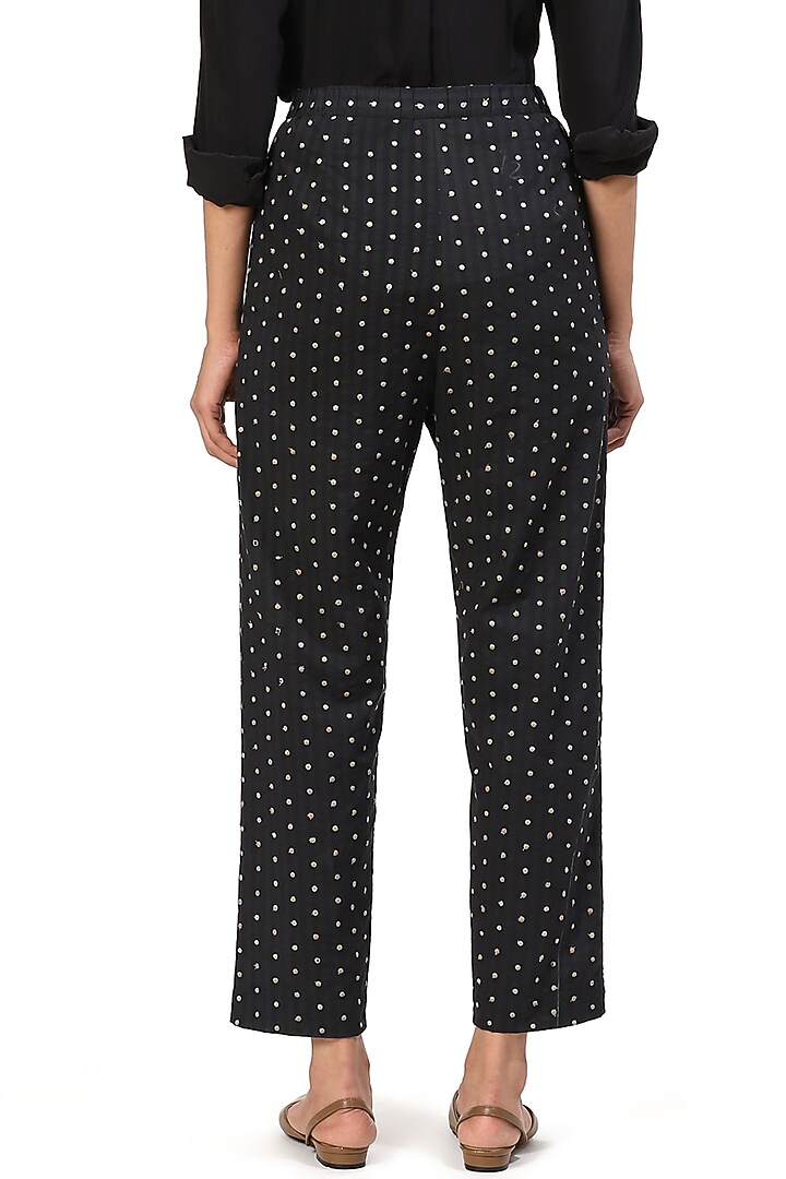 Black Dip Dyed Straight Pants With Embroidered Dots by Abraham & Thakore at Pernia's Pop Up Shop