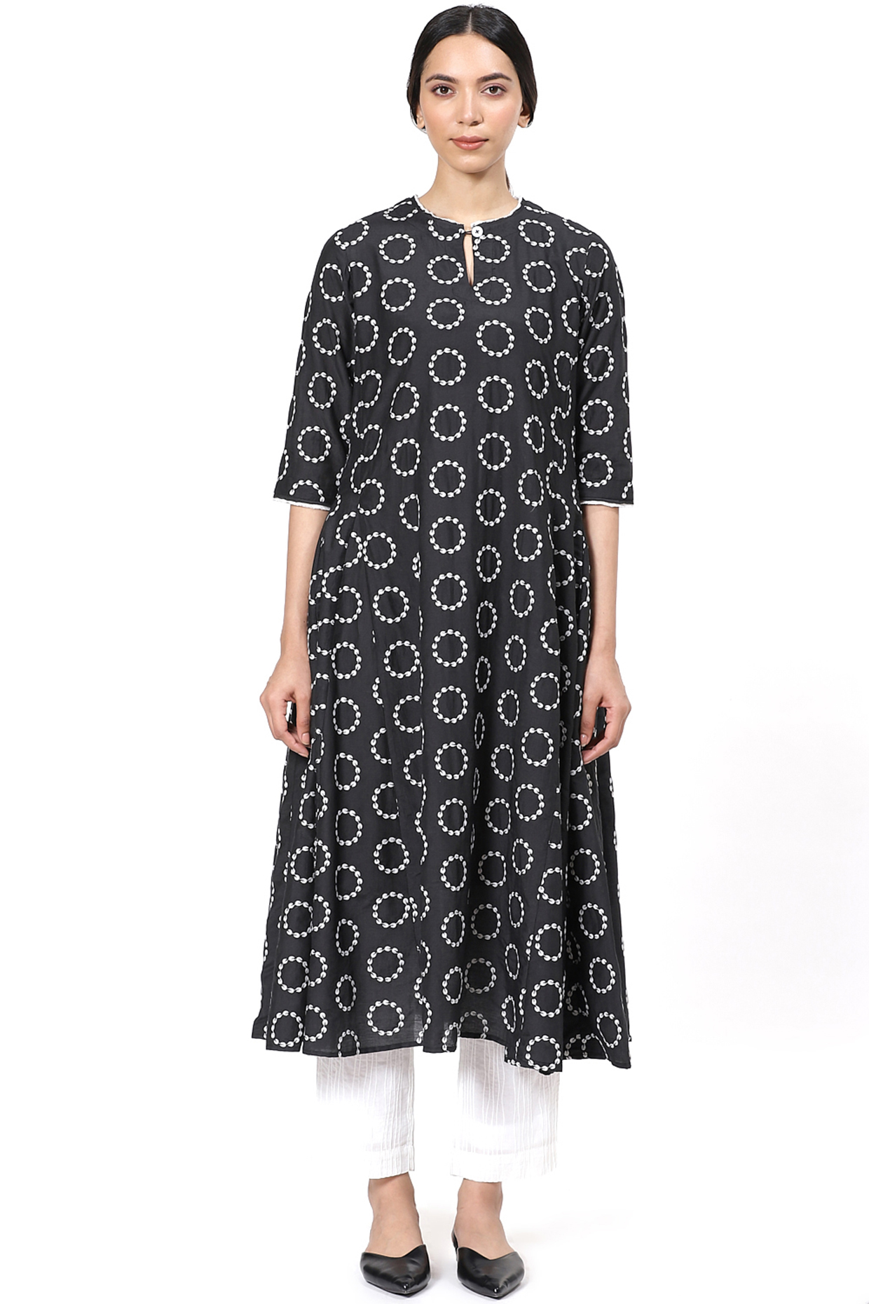 Black Kalidar Kurta With Motif  by Abraham & Thakore at Pernia's Pop Up Shop