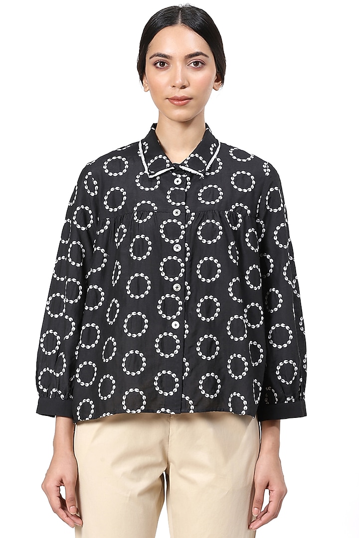 Black Embroidered Kedia Top by Abraham & Thakore at Pernia's Pop Up Shop