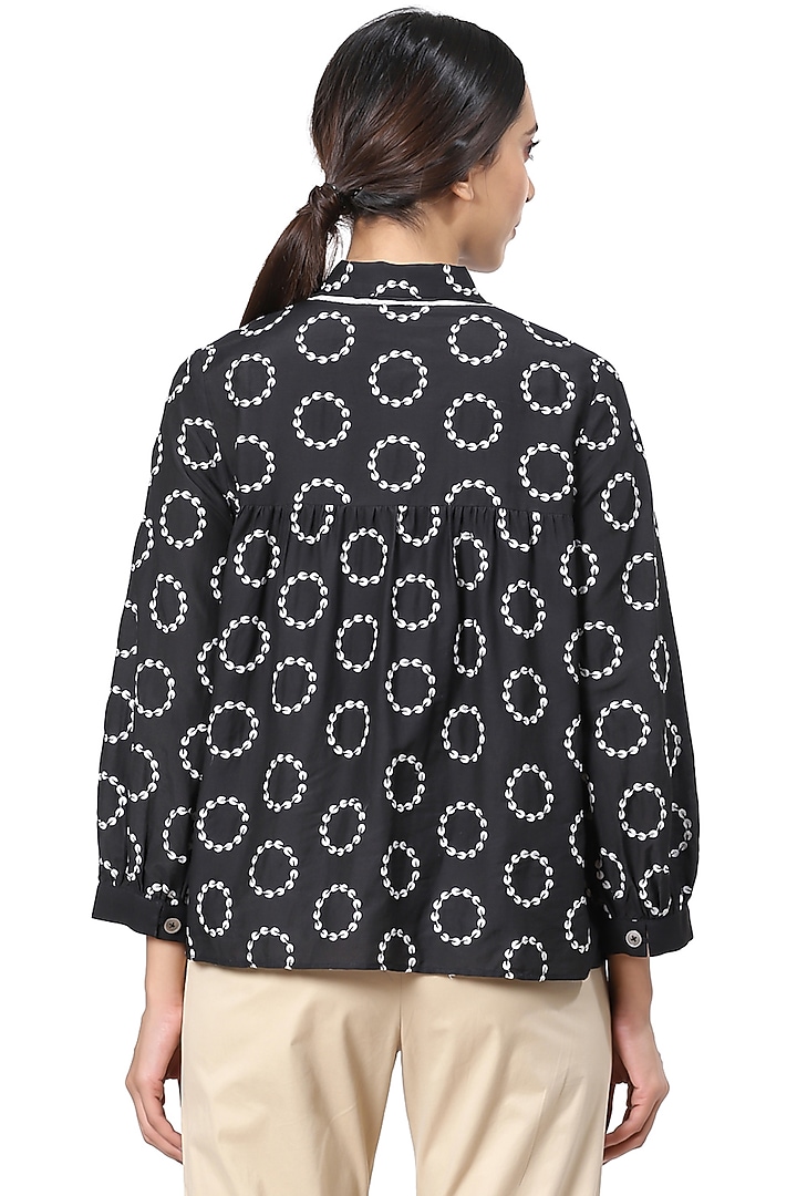 Black Embroidered Kedia Top by Abraham & Thakore at Pernia's Pop Up Shop