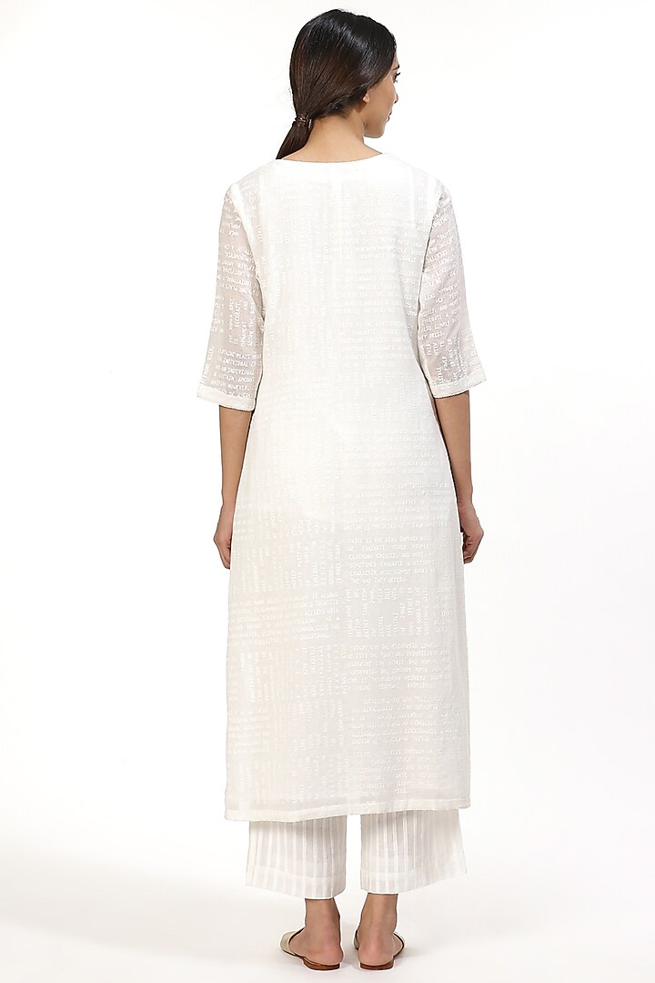Ivory Tonal Embroidered Kurta by Abraham & Thakore at Pernia's Pop Up Shop