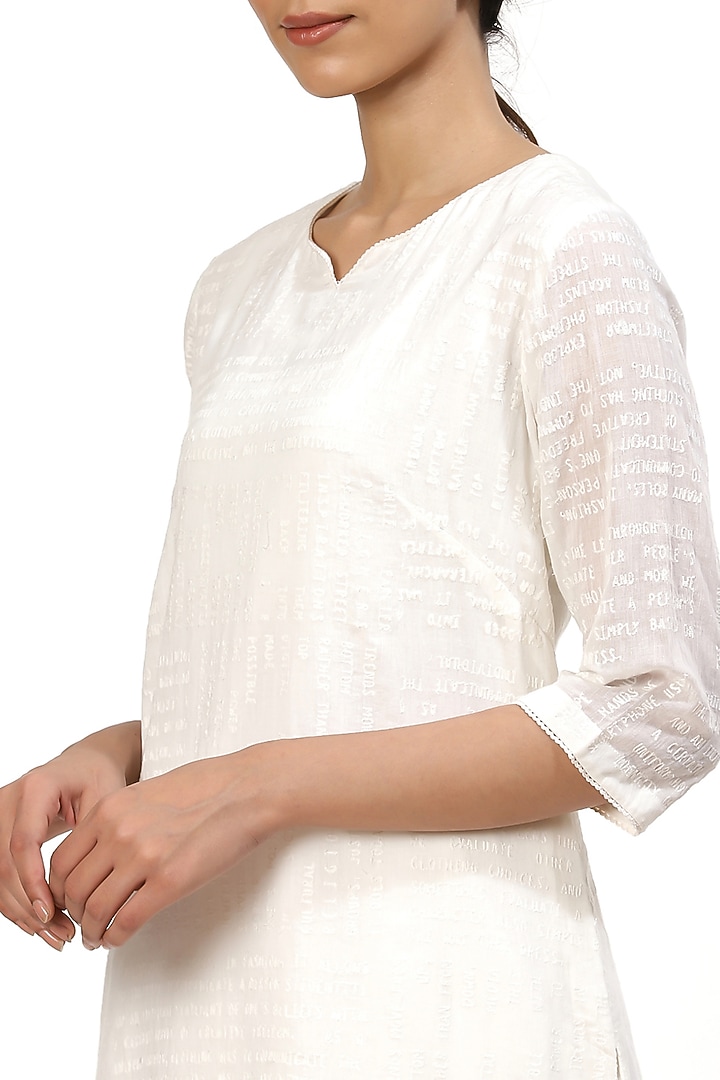 Ivory Tonal Embroidered Kurta by Abraham & Thakore at Pernia's Pop Up Shop
