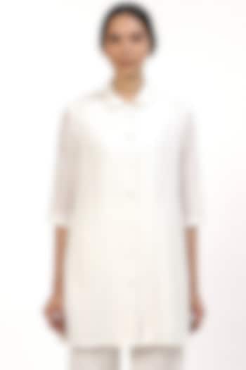 Ivory Typography Embroidered Shirt by Abraham & Thakore at Pernia's Pop Up Shop