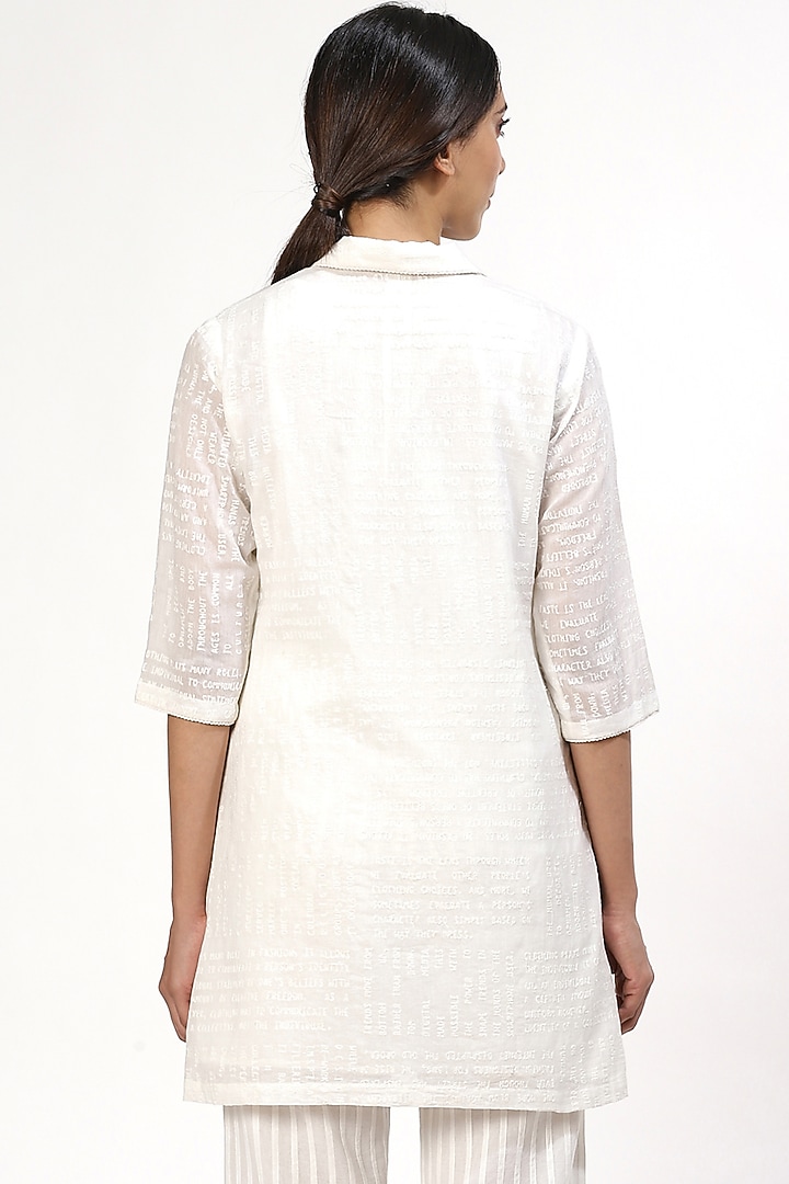 Ivory Typography Embroidered Shirt by Abraham & Thakore at Pernia's Pop Up Shop