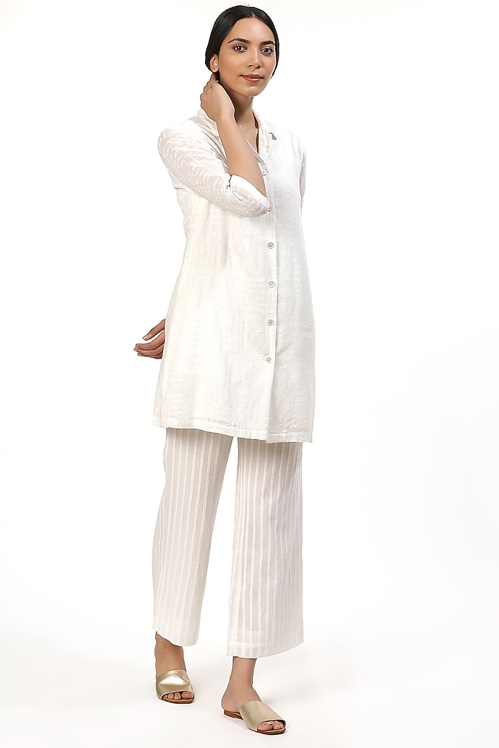 Ivory Typography Embroidered Shirt by Abraham & Thakore at Pernia's Pop Up Shop