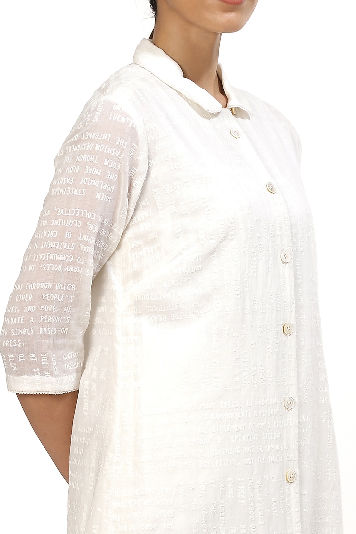 Ivory Typography Embroidered Shirt by Abraham & Thakore at Pernia's Pop Up Shop