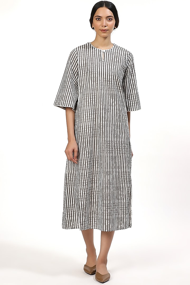 Ivory & Grey Striped Dress by Abraham & Thakore at Pernia's Pop Up Shop