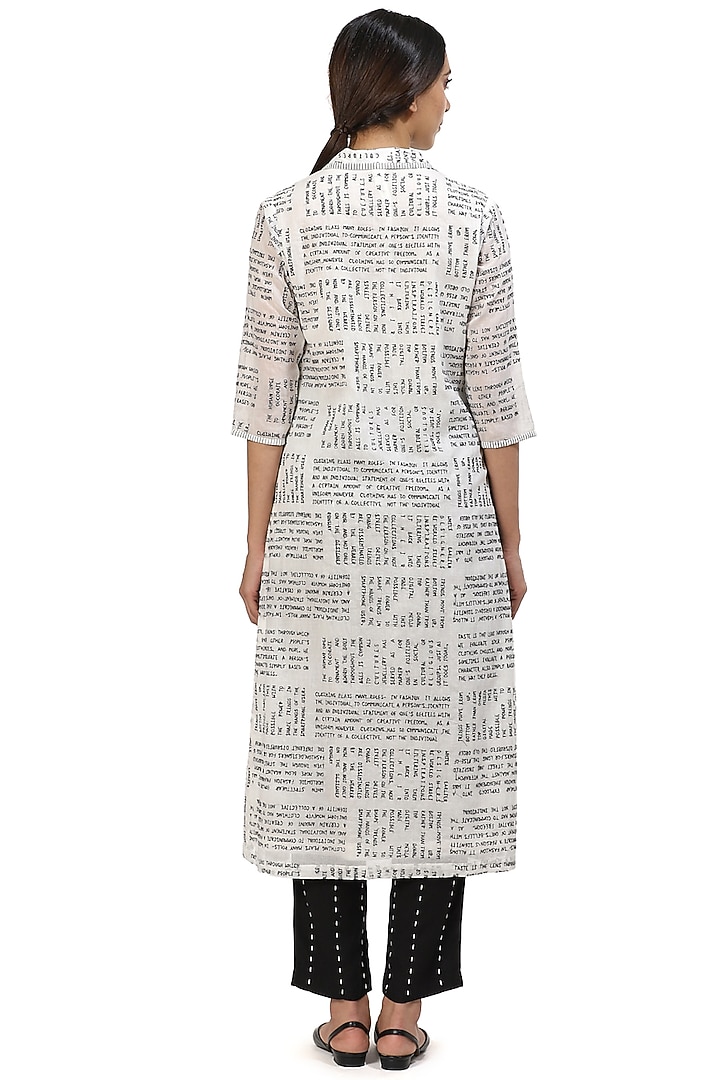Ivory & Black Typography Shirt Kurta by Abraham & Thakore at Pernia's Pop Up Shop