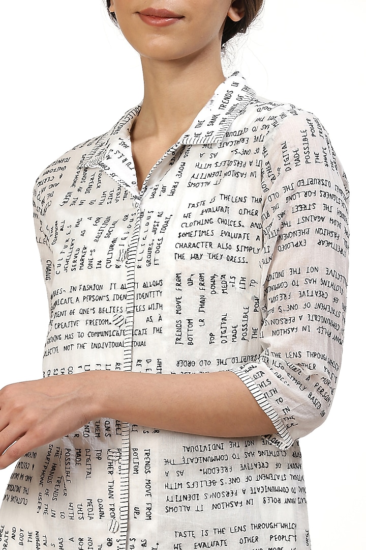Ivory & Black Typography Shirt Kurta by Abraham & Thakore at Pernia's Pop Up Shop