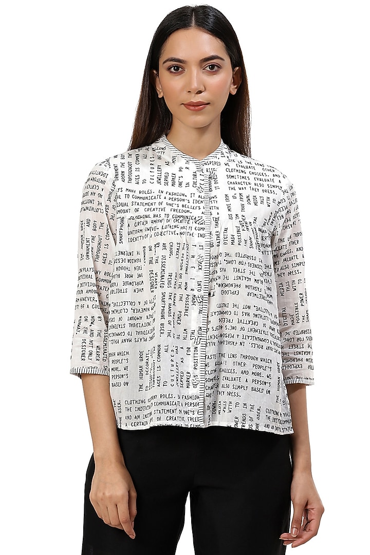 Ivory & Black Textured Top by Abraham & Thakore at Pernia's Pop Up Shop